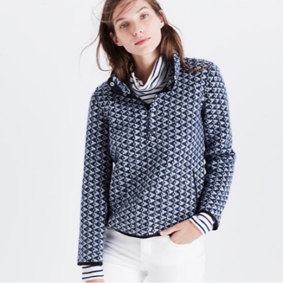 Madewell Harmonica Wool Blend Pullover Sweater Sz L Navy Blue Mock Snap Closure - Picture 1 of 11
